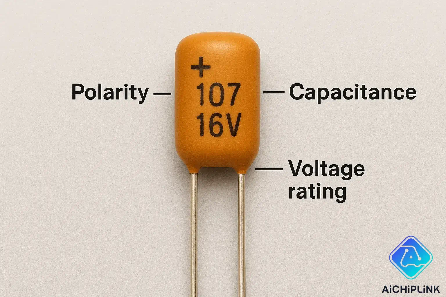 Tantalum capacitor with markings clearly labeled and decoded