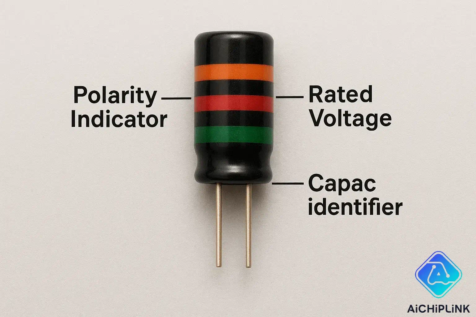 Color-coded capacitor with bands clearly labeled