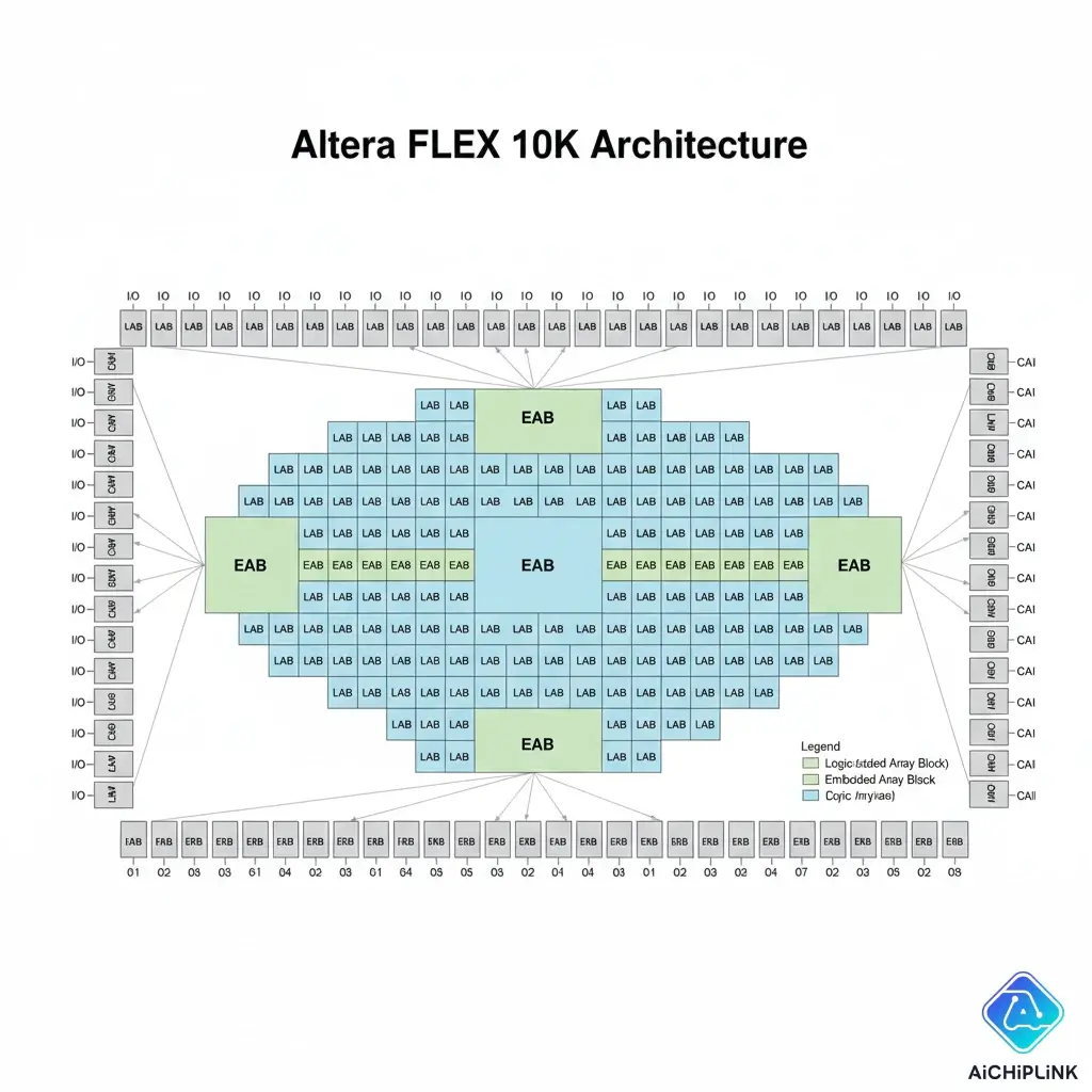 Block diagram of the FLEX 10K architecture, highlighting the relationship between LABs, EABs, and I/O.