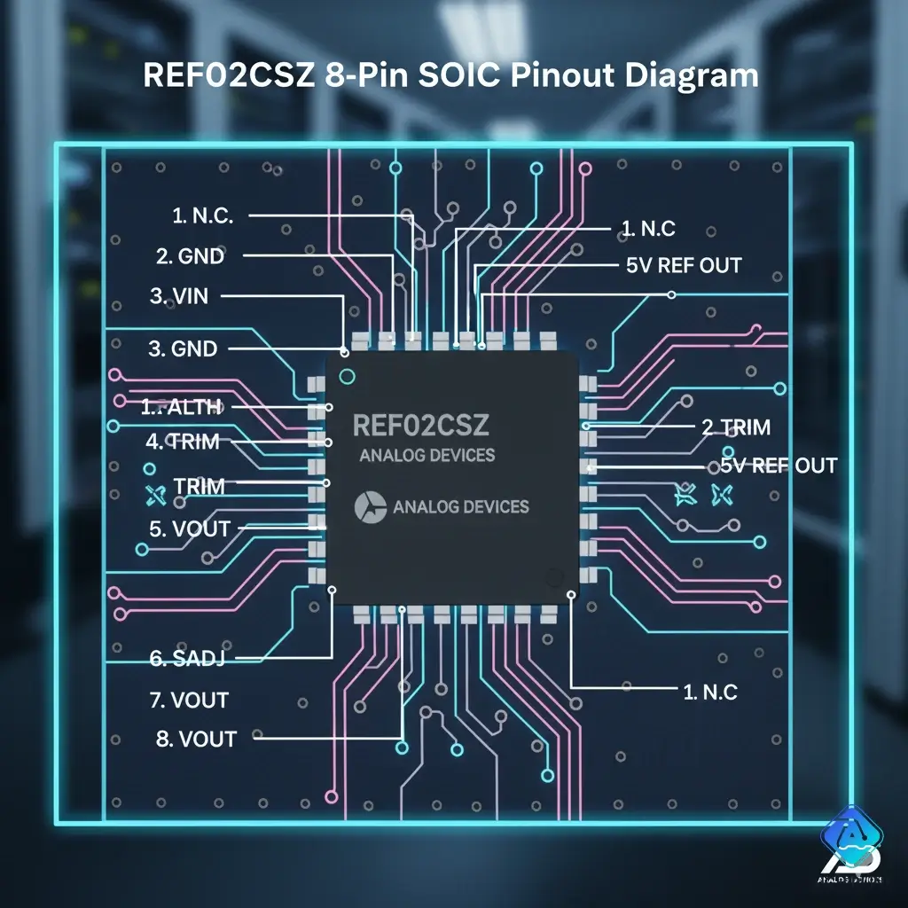 REF02CSZ pinout for the SOIC-8 (S) package, showing all 8 pins.