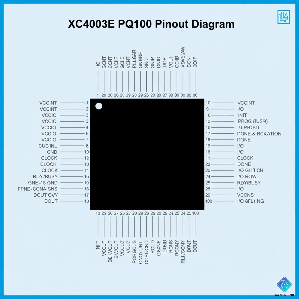 XC4003E-4PQ100C pinout diagram for the 100-pin PQFP package.