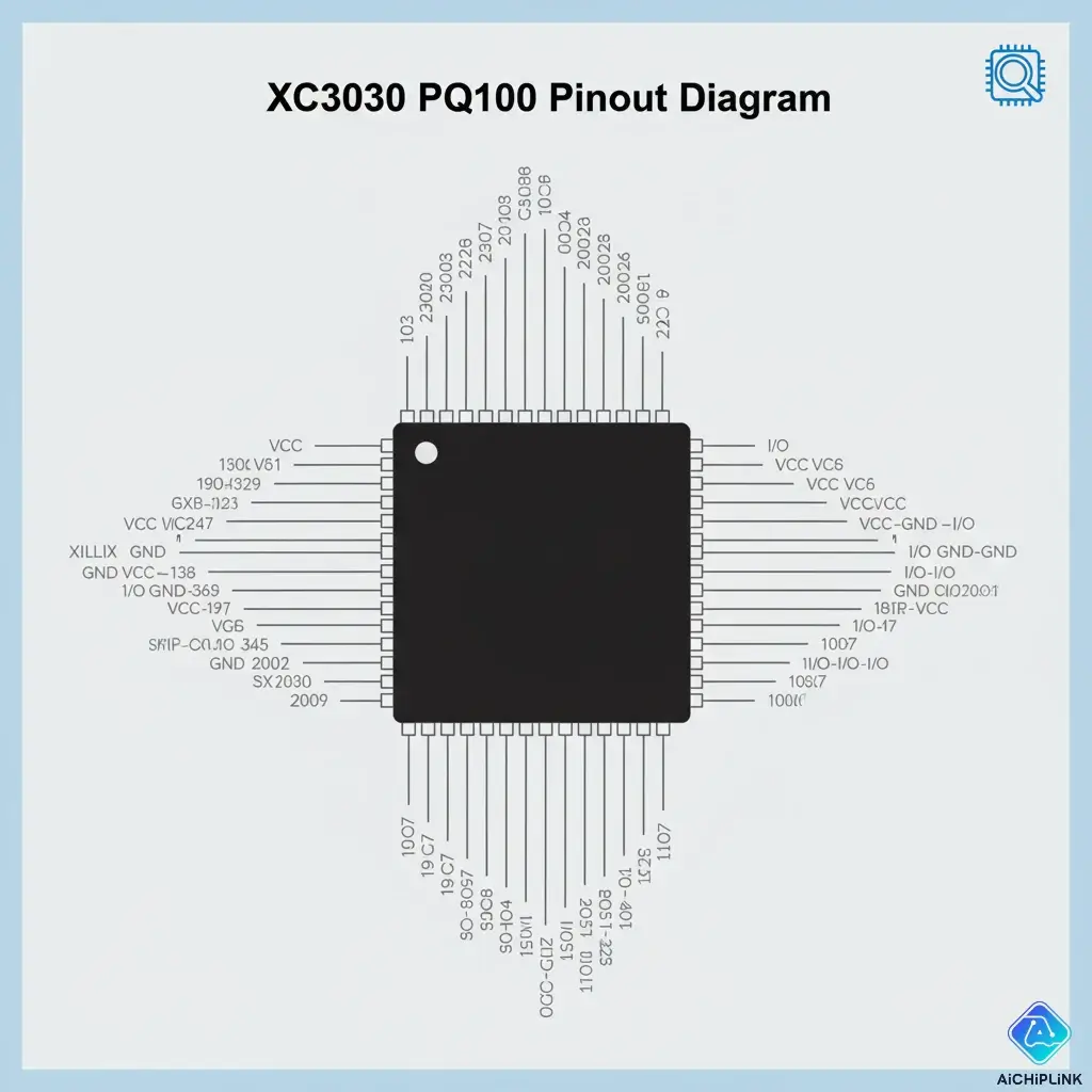 XC3030-100PQ100C pinout diagram for the 100-pin PQFP package.