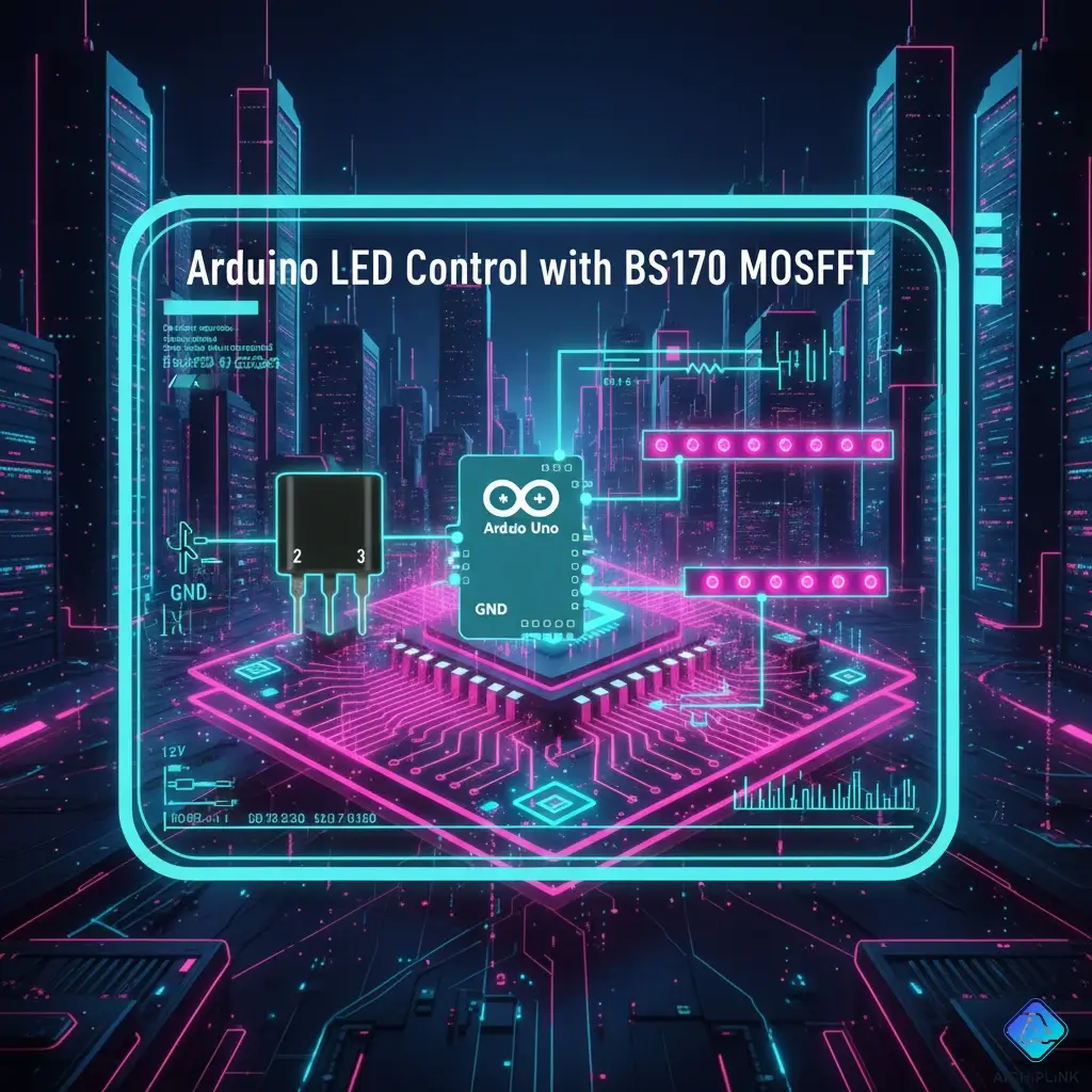 Circuit diagram of BS170 low-side switch controlling an LED.